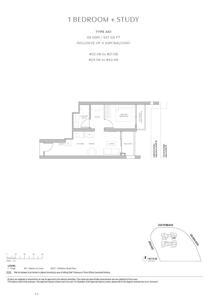 Promenade Peak Unit Floor Plan AS1 1BR + Study