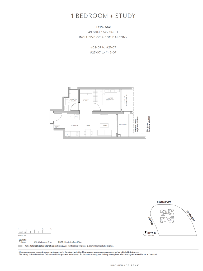Promenade Peak Unit Floor Plan AS2 1BR + Study