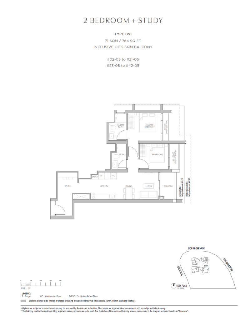 Promenade Peak Unit Floor Plan BS1 2BR + Study