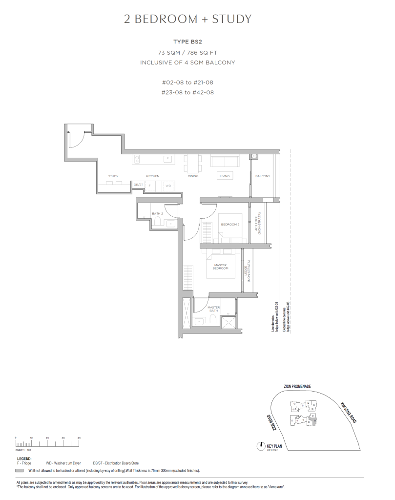 Promenade Peak Unit Floor Plan BS2 2BR + Study