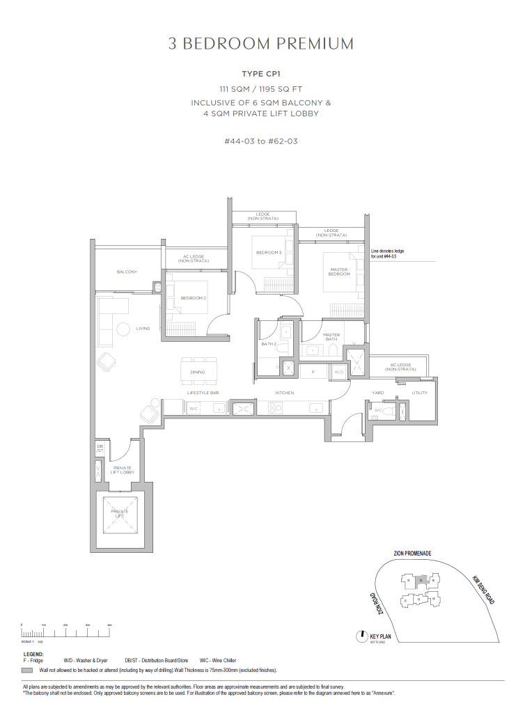 Promenade Peak Unit Floor Plan CP1 3BR Premium